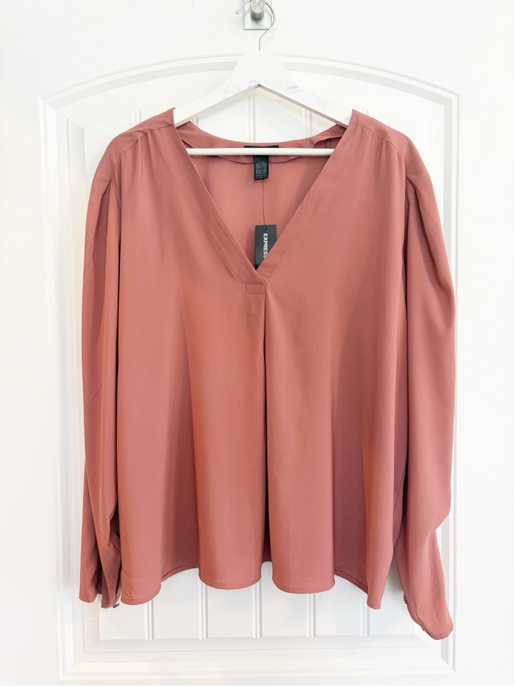 Express Dusty Rose V-Neck Long Sleeve Blouse